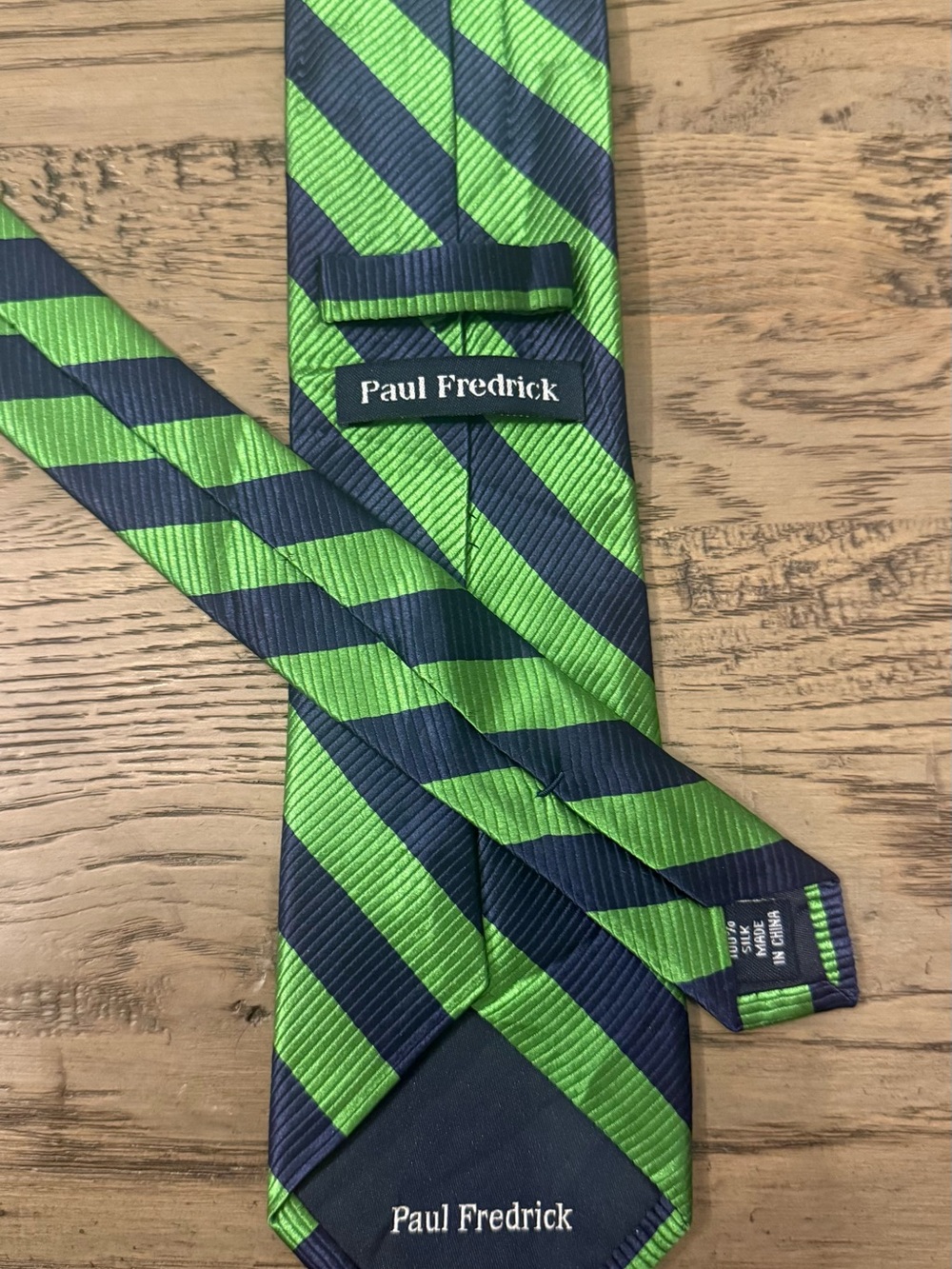 Paul Fredrick Navy and Bright Green Diagonal Stripe Tie